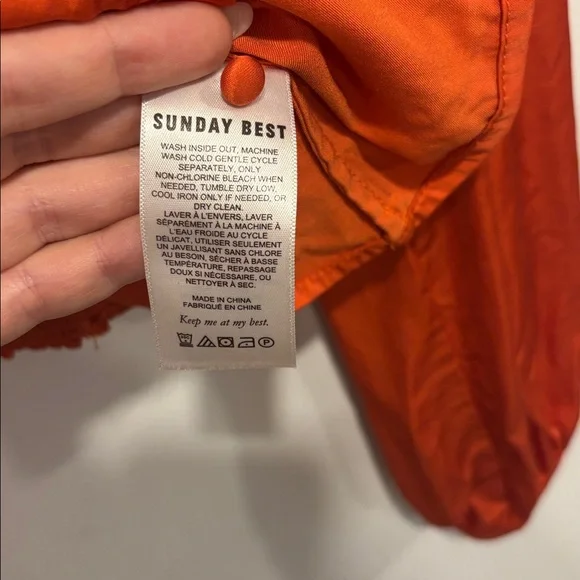 Aritzia Sunday Best Tatiana Blouse. Elegant Orange Satin V-Neck Blouse - Picture 14 of 15